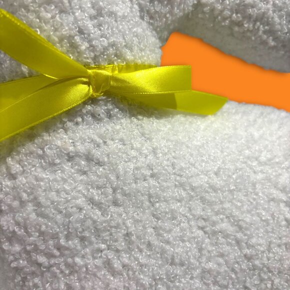 Bunny-Shaped Decorative Pillow With Soft Textured Finish & Yellow Ribbon Accent - Picture 5 of 10